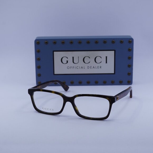 Gucci GG0168O 006 Rectangle Eyeglasses - Havana 55mm - Picture 1 of 10